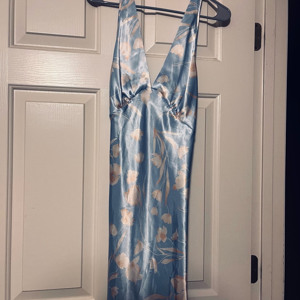 Jones New York Satin Dress in Blue and Tan